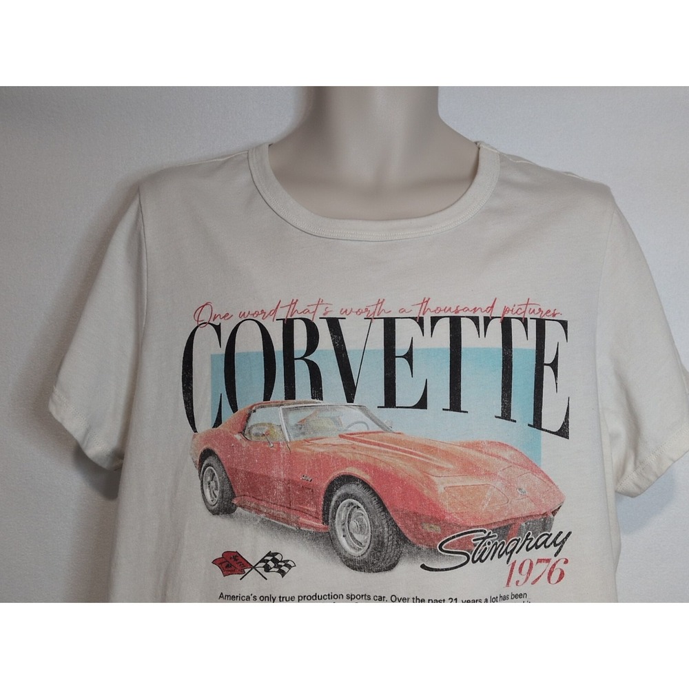 GM T-Shirt Women's Chevrolet Corvette Stingray 1976 Racing Logo Car XXL Ivory - Picture 3 of 5